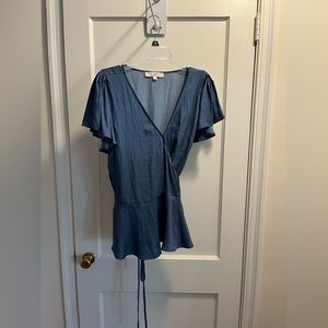 Blue wrap blouse